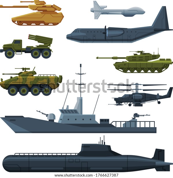 Armored Army Vehicles Collection,\
Military Heavy Special Transport Flat Vector\
Illustration