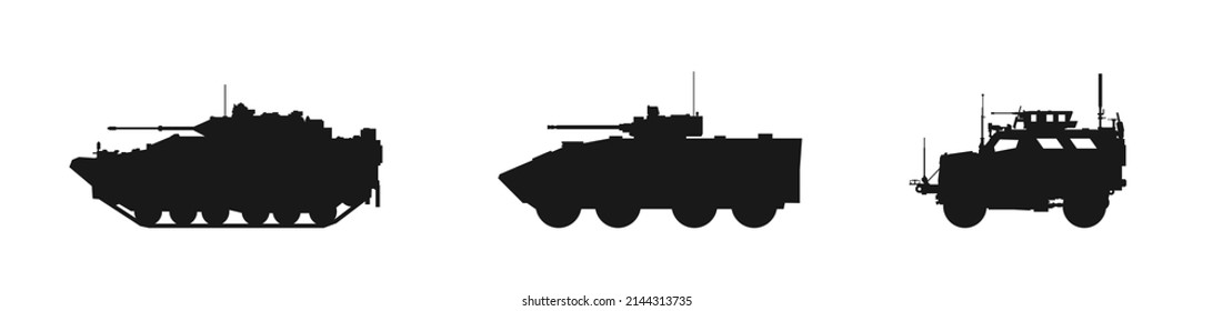 armored assault vehicle icon set. armoured personnel carrier. isolated vector image for military web design