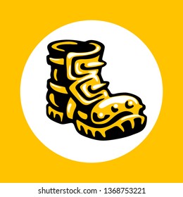 Armored boots icon in trendy flat style isolated on white background. Military boot with protective plates and spikes. Vector illustration