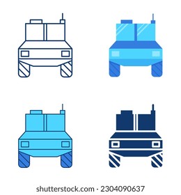 Armored car icon set in flat and line style. Military vehicle, army transportation symbol. Vector illustration