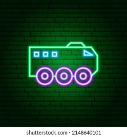 Armored Car Neon Sign. Vector Illustration of Army Promotion.