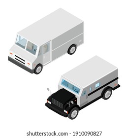 Armored Cash Truck Isometric View. Utility Security Van Vehicle. Vector