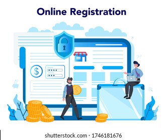 Armored cash truck security online service or platform. Money collecting and protection. Professional bank staff. Online registration. Vector isolated illustration.