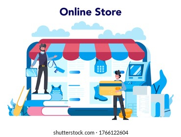 Armored cash truck security online service or platform. Money collecting and protection. Professional bank staff. Online shop. Vector isolated illustration.