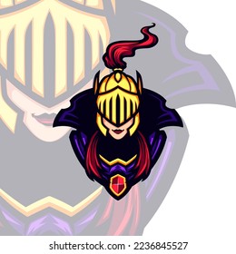 Armored Golden Helmet Knight Lady Vector Mascot