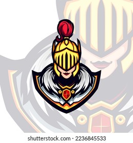 Armored Golden Helmet Knight Lady Vector Mascot