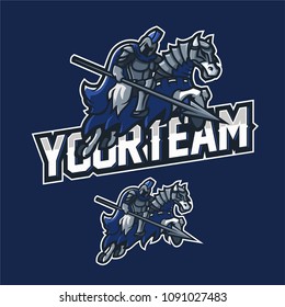 armored knight holding spear riding an armored horse esport gaming mascot logo template