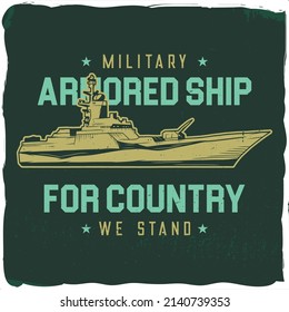 Armored military ship, t-shirt design