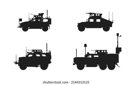 Armored Military Vehicle Icon Set. War And Army Symbols. Isolated Vector Image For Military Concepts And Web Design