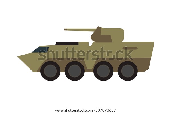 Armored personnel carrier with small-caliber\
cannon on turret in camouflage color vector illustration isolated\
on white background. Army machine. For military concepts,\
infographics, icons, web\
design