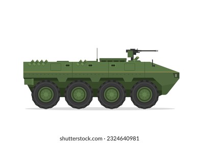 Armored personnel carrier. Vector element flat style illustration. Side view. Isolated APC on white. Military Vehicle