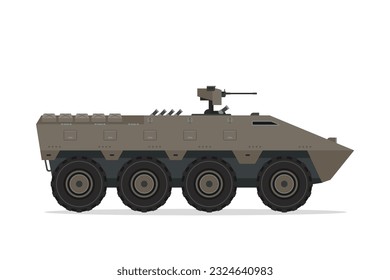 Armored personnel carrier. Vector element flat style illustration. Side view. Isolated APC on white. Military Vehicle