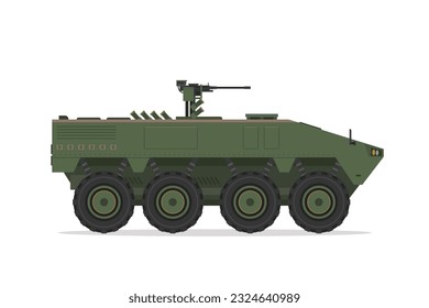 Armored personnel carrier. Vector element flat style illustration. Side view. Isolated APC on white. Military Vehicle