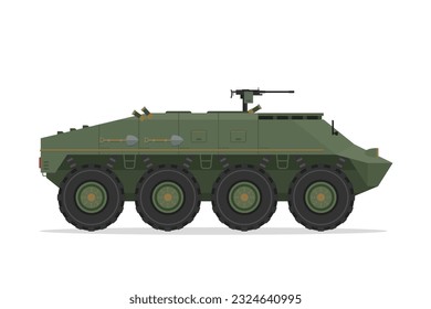 Armored personnel carrier. Vector element flat style illustration. Side view. Isolated APC on white. Military Vehicle