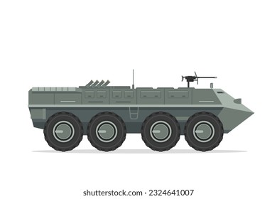 Armored personnel carrier. Vector element flat style illustration. Side view. Isolated APC on white. Military Vehicle