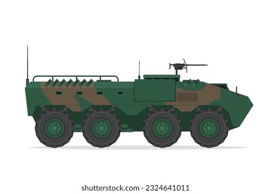 Armored personnel carrier. Vector element flat style illustration. Side view. Isolated APC on white. Military Vehicle