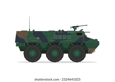 Armored personnel carrier. Vector element flat style illustration. Side view. Isolated APC on white. Military Vehicle
