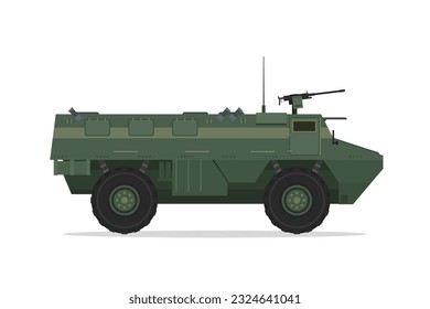 Armored personnel carrier. Vector element flat style illustration. Side view. Isolated APC on white. Military Vehicle