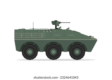 Armored personnel carrier. Vector element flat style illustration. Side view. Isolated APC on white. Military Vehicle