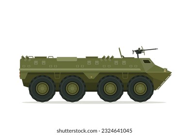 Armored personnel carrier. Vector element flat style illustration. Side view. Isolated APC on white. Military Vehicle