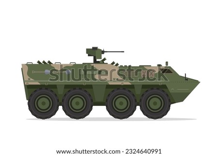 Armored personnel carrier. Vector element flat style illustration. Side view. Isolated APC on white. Military Vehicle