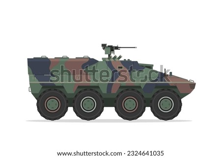 Armored personnel carrier. Vector element flat style illustration. Side view. Isolated APC on white. Military Vehicle