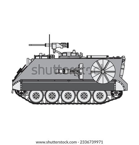 Armored personnel carrier. Vector element flat style illustration. Side view. Isolated APC on white. Military Vehicle