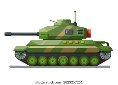 Armored tank illustrated in side view on simple white surface.