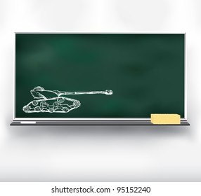 Armored Tank Vector Doodle on blackboard