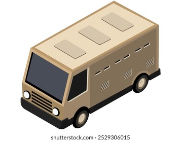 Armored truck, designed to securely transport valuables, is depicted as an isometric icon, emphasizing its role in secure logistics