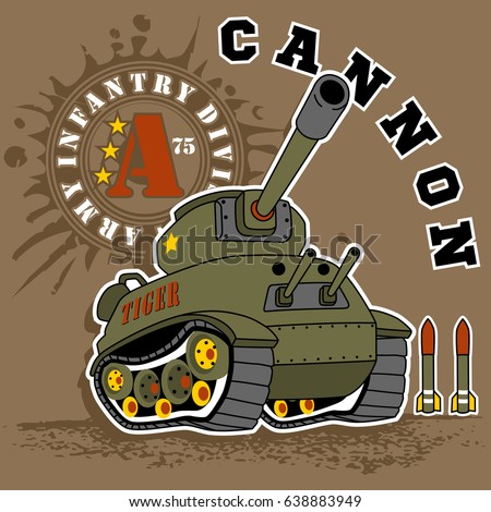 Armored vehicle with big cannon, vector cartoon illustration