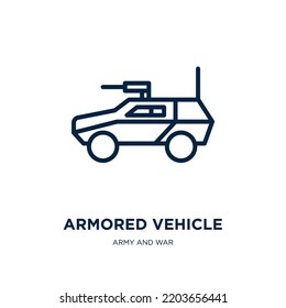 Armored Vehicle Icon From Army And War Collection. Thin Linear Armored Vehicle, Military, War Outline Icon Isolated On White Background. Line Vector Armored Vehicle Sign, Symbol For Web And Mobile