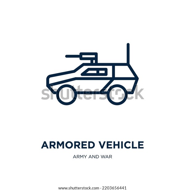 armored vehicle icon from army and war collection.
Thin linear armored vehicle, military, war outline icon isolated on
white background. Line vector armored vehicle sign, symbol for web
and mobile