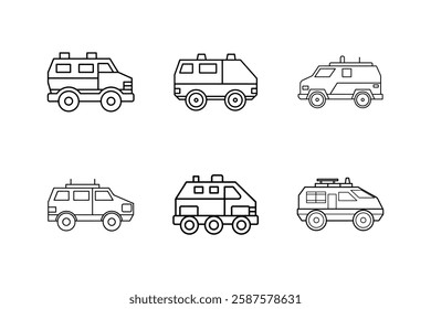 armored vehicle icon line art vector illustration