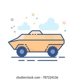 Armored vehicle icon in outlined flat color style. Vector illustration.