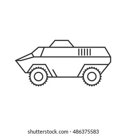 Armored Vehicle Icon In Thin Outline Style. Military Army Transportation Bullet Proof