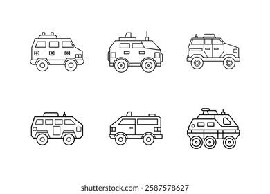 armored vehicle icon vector line art illustration