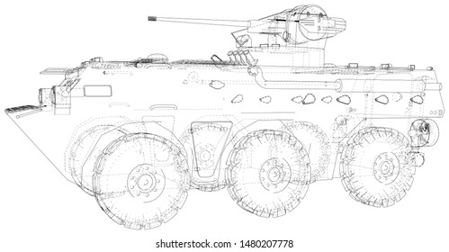 Armored vehicle technical wire-frame. Vector rendering of 3d.