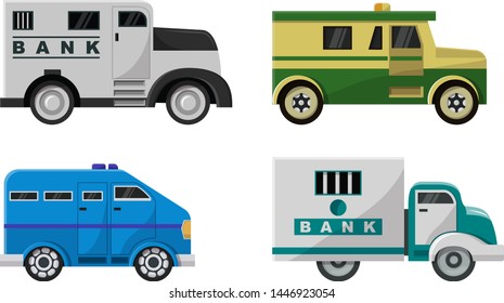Armored vehicle vector bank cash van transport car illustration armor transportation set of truck with money security people character man in bulletproof isolated on white background