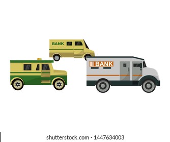 Armored vehicle vector bank cash van transport car illustration armor transportation set of truck with money security people character man in bulletproof isolated on white background