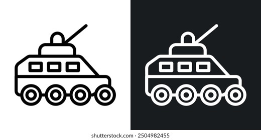 Armored vehicle vector icon set black and white filled and outlined style.