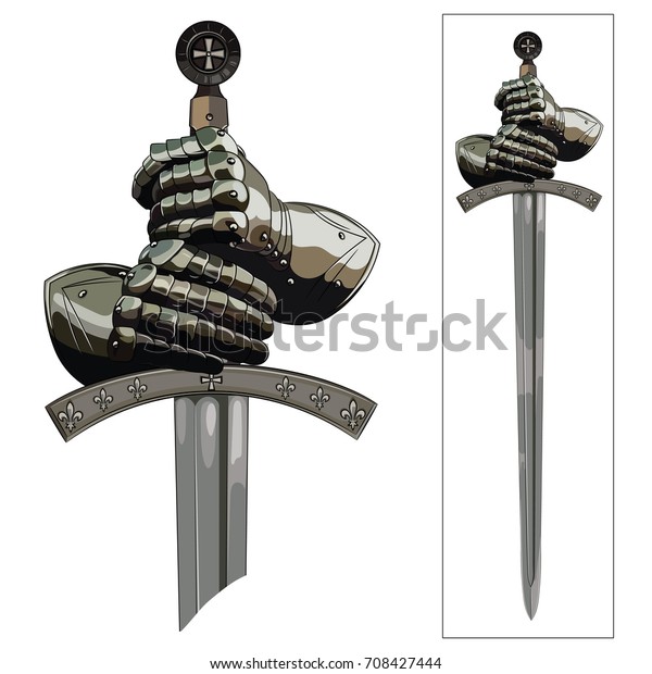 Доспехи рыцаря и меча крестоносца, выделенные на белом, векторная иллюстрация