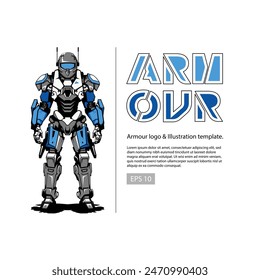 Armour illustration with a mecha futuristic designed armor and colored with blue, white, and gray color.