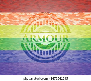 Armour on mosaic background with the colors of the LGBT flag