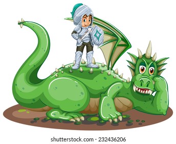 Armoured boy on a green dragon