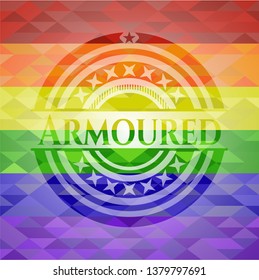 Armoured emblem on mosaic background with the colors of the LGBT flag