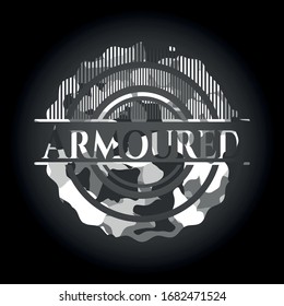 Armoured grey camouflage emblem. Vector Illustration.