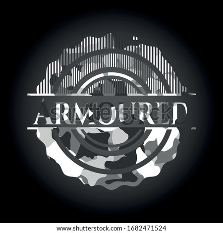 Armoured grey camouflage emblem. Vector Illustration.