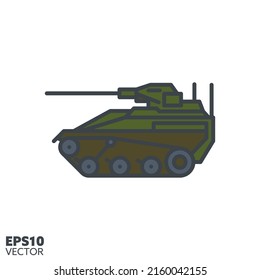 Armoured Weapons Carrier vector filled line icon. Small tank color symbol.