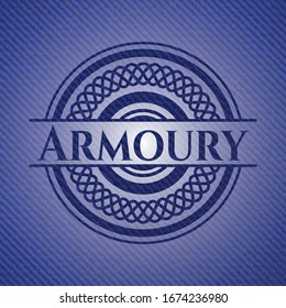 Armoury badge with jean texture. Vector Illustration. Detailed.